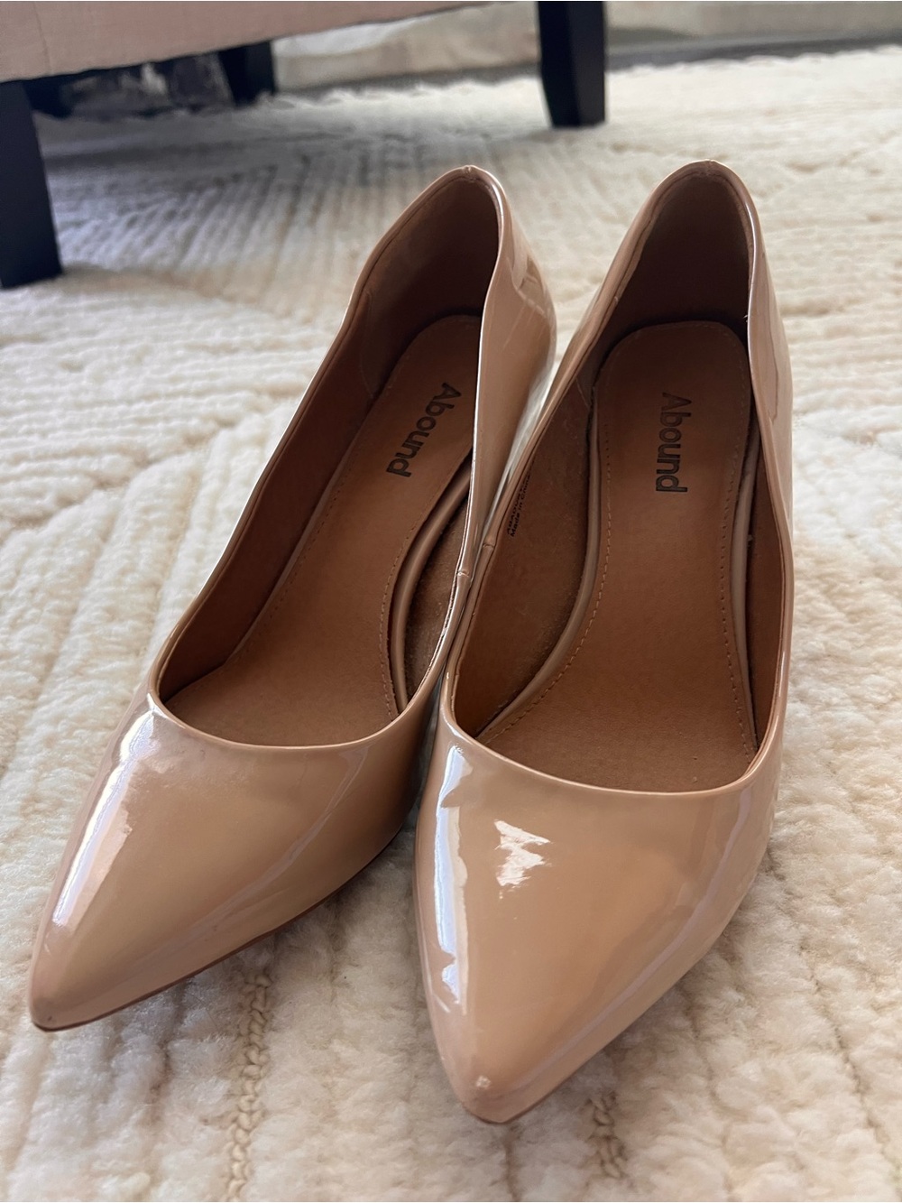 Around Nude Patent Pointed-Toe Heels